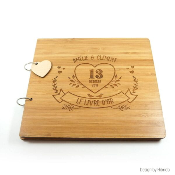 Livre d'or en bois + gravure laser