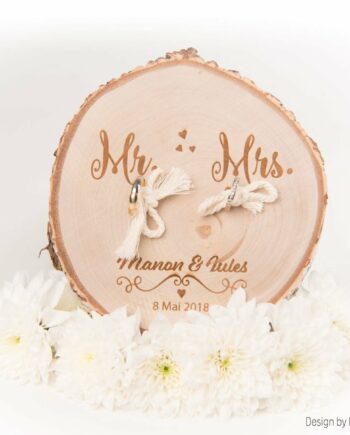 Rondin Porte alliances personnalisé en bois, Mr et Mrs