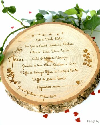 Menu mariage gravure bois - idéal pour cérémonie champêtre
