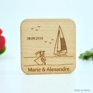 Magnet en bois - mariage au bord de mer.