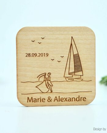 Magnet en bois - mariage au bord de mer.