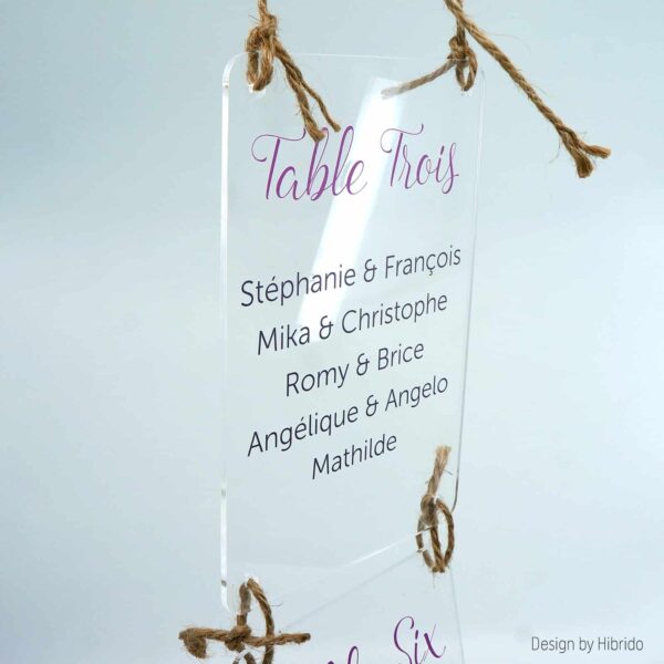 Plan de table de mariage en acrylique