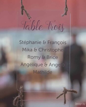 Plan de table de mariage en plexi