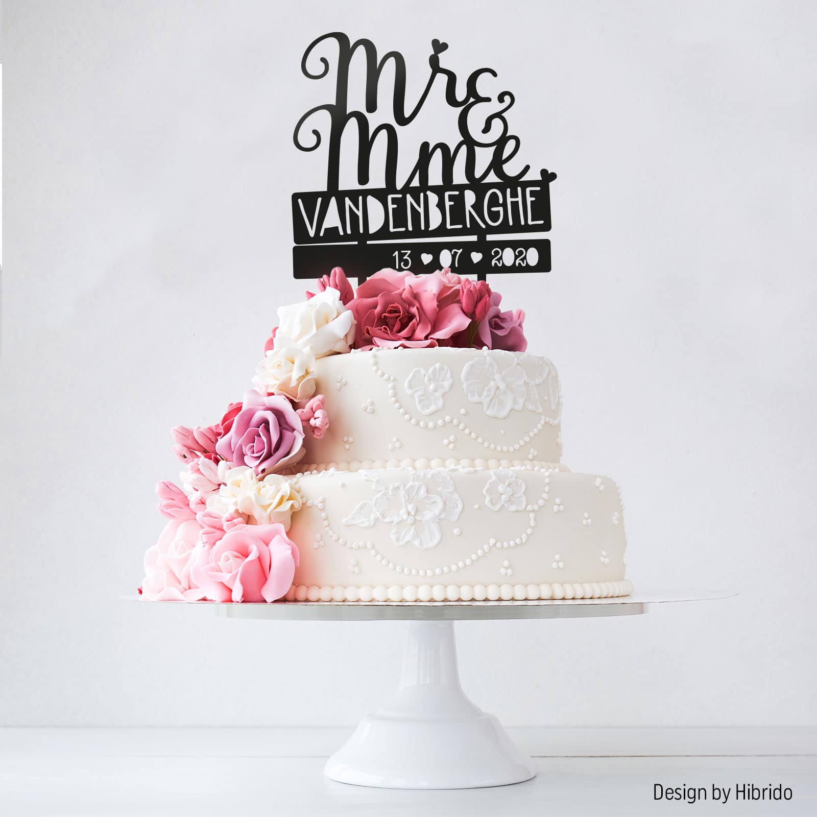 Cake topper mariage personnalisé Mr & Mme - déco gâteau
