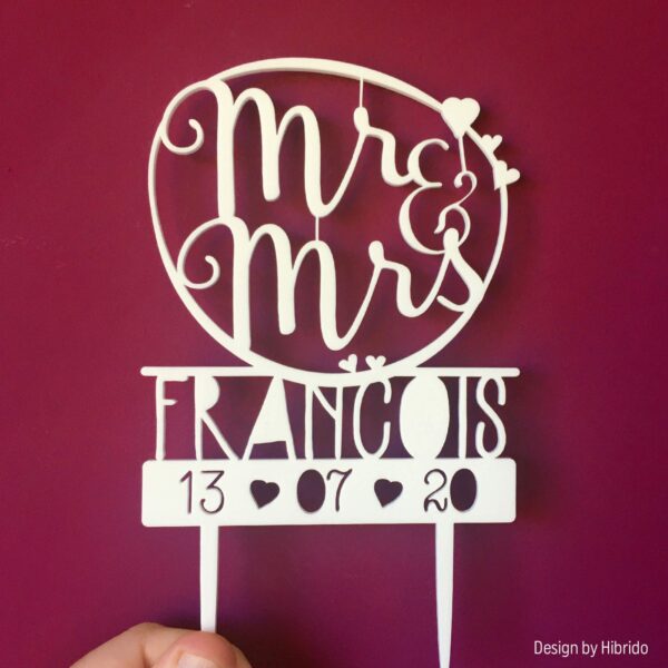 Cake topper Mr & Mrs blanc