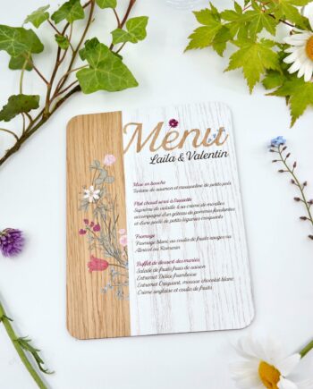 menu en bois mariage champêtre
