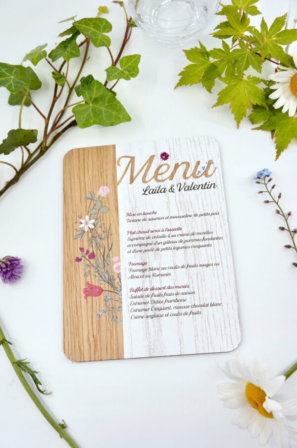 menu en bois mariage champêtre