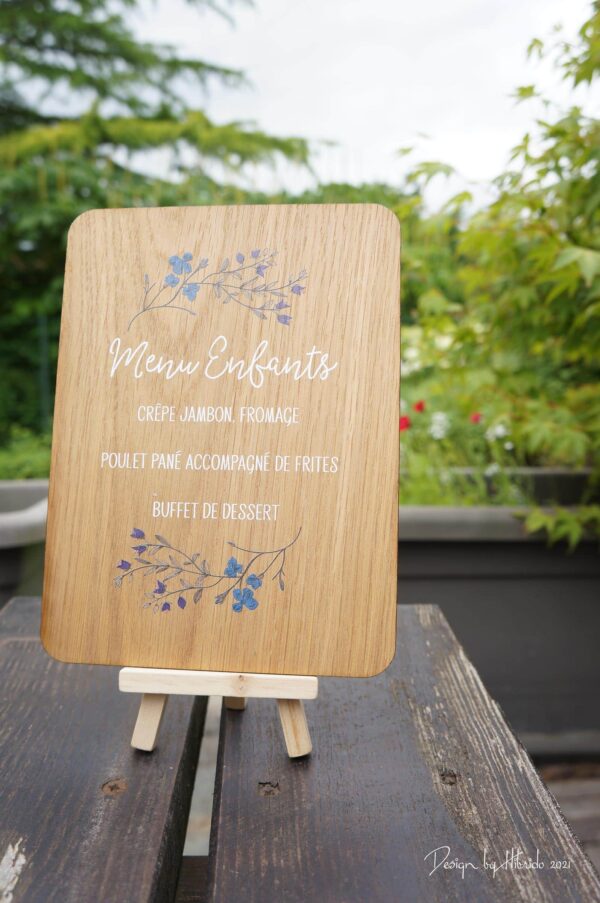 menu enfant en bois mariage