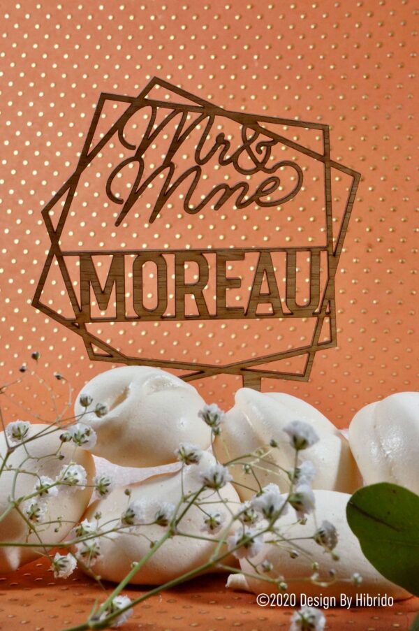 cake topper en bois hexagone