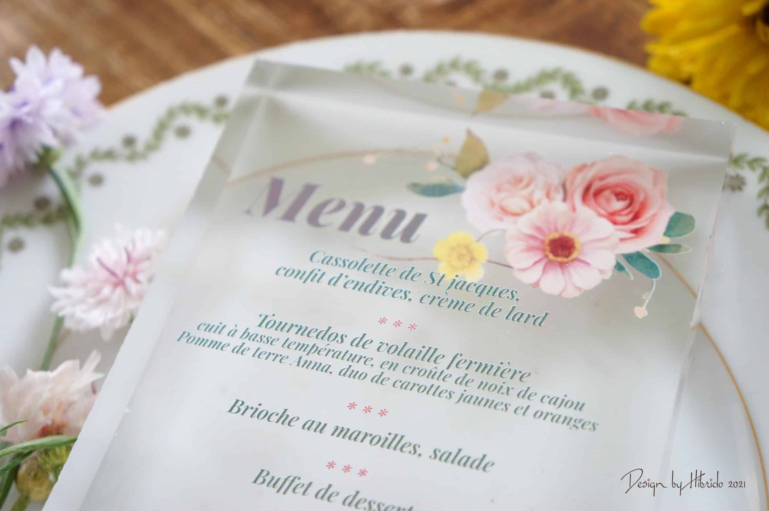 Menu Plexiglass Mariage - Menu Mariage Personnalisé