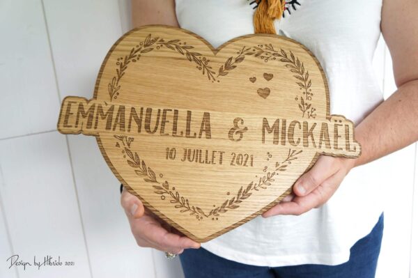 pancarte en bois mariage coeur