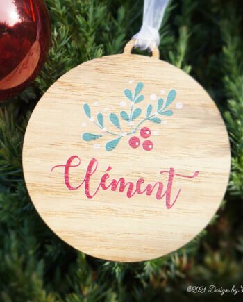 Boule de Noël Bois Personnalisable Houx