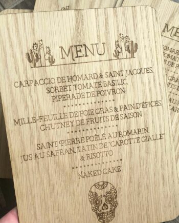 Menu en bois Thème de La Calavera