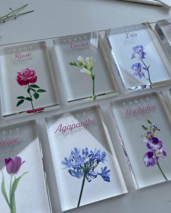 nom de table mariage transparent