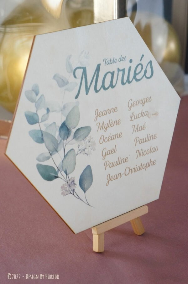 Marque table mariage en bois eucalyptus