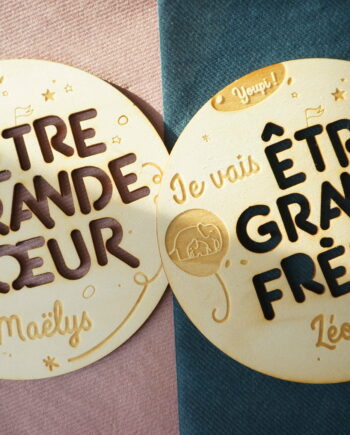 Plaque ronde en bois pour annonce grossesse