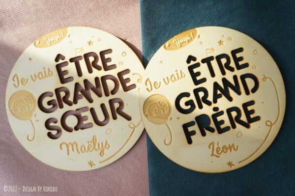 Plaque ronde en bois pour annonce grossesse