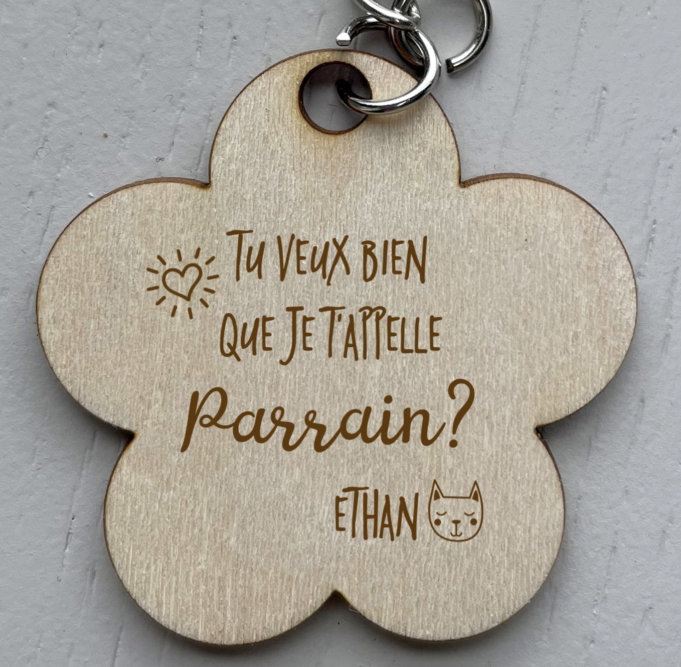 PORTE CLE PERSONNALISABLE CADEAU POUR UN PARRAIN LORS D'UNE NAISSANCE d'un  baptême : VEUX-TU ÊTRE MON PARRAIN