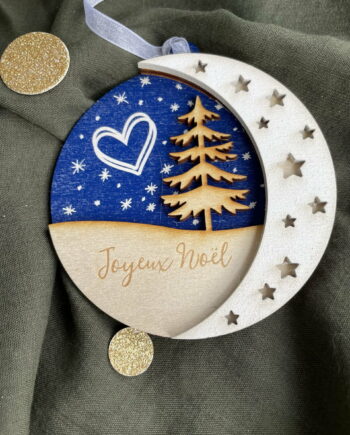 Lune en bois ronde pour décoration de Noël unique